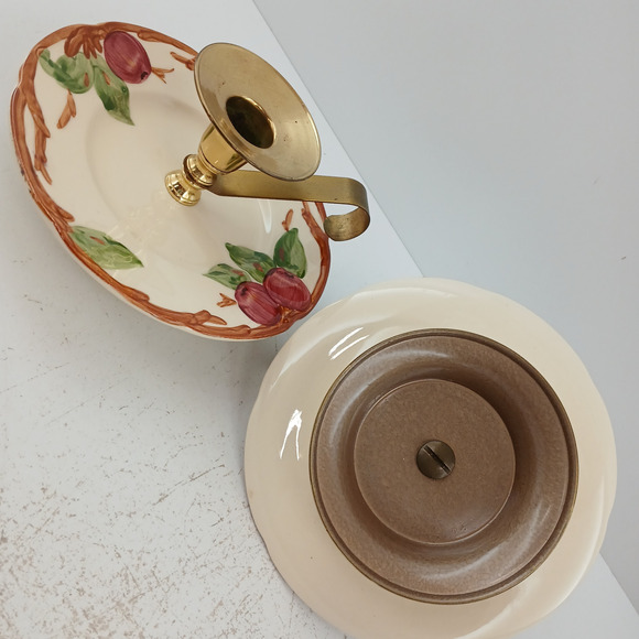 Vintage Franciscan Apple Brass Candle Holders – Hand Painted Ceramic Set of 2 - Picture 5 of 10